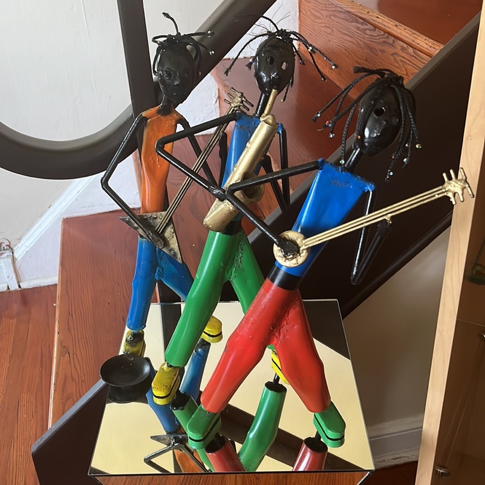 Set of three welded Rastafarian musician’s figures